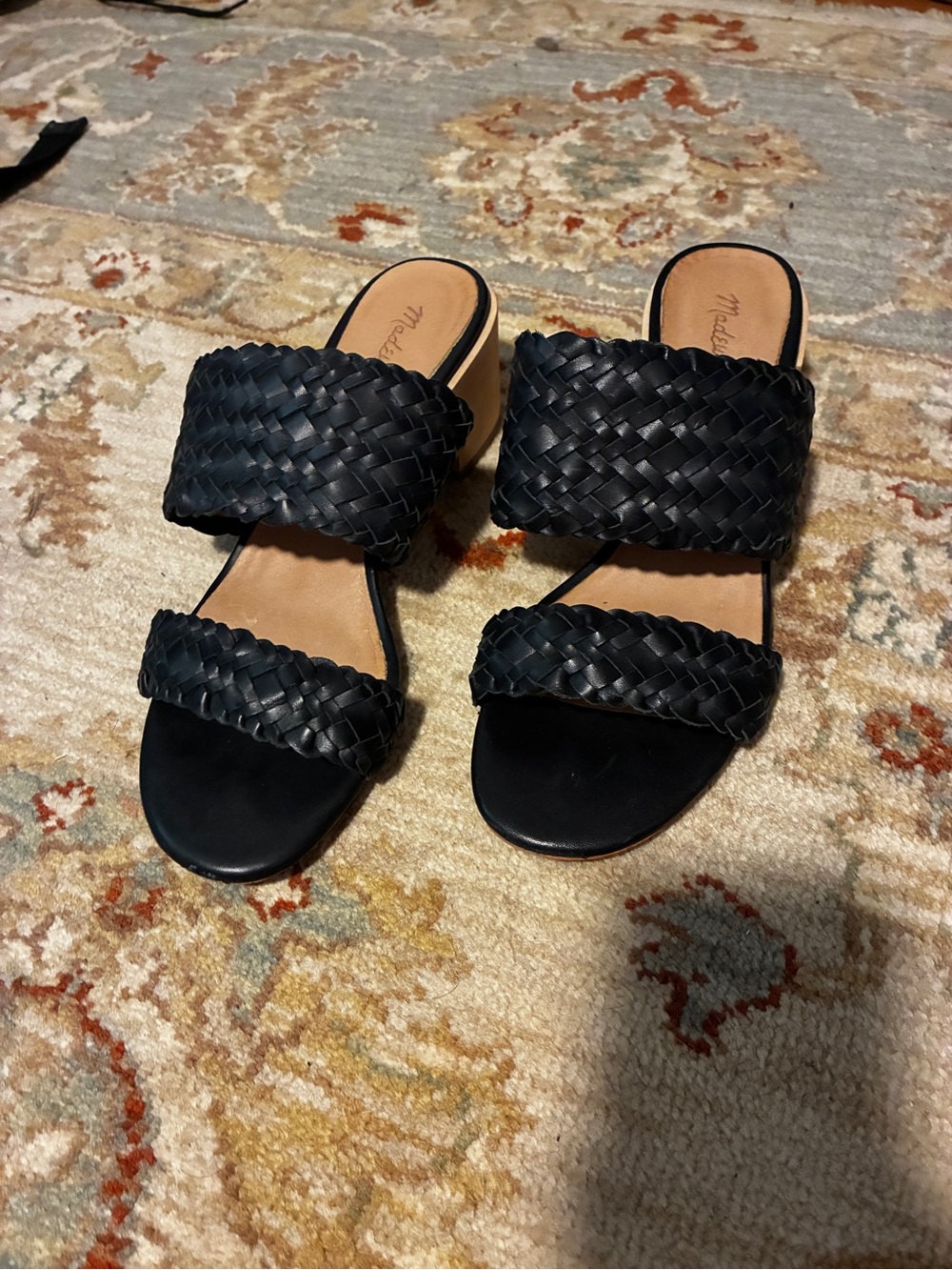 Madewell Black Leather Woven Double-Strap Sandals